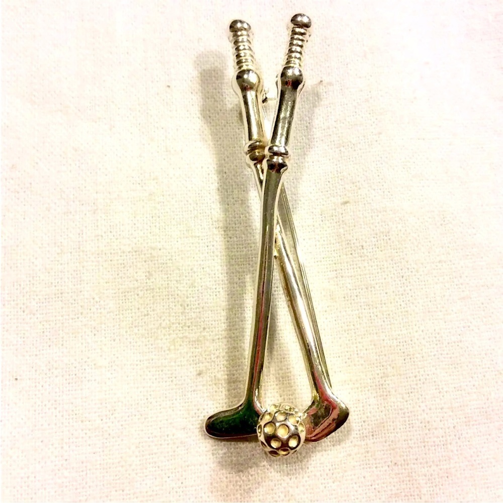 MEXICO TAXCO STERLING SILVER GOLF CLUBS & BALL PIN BROOCH